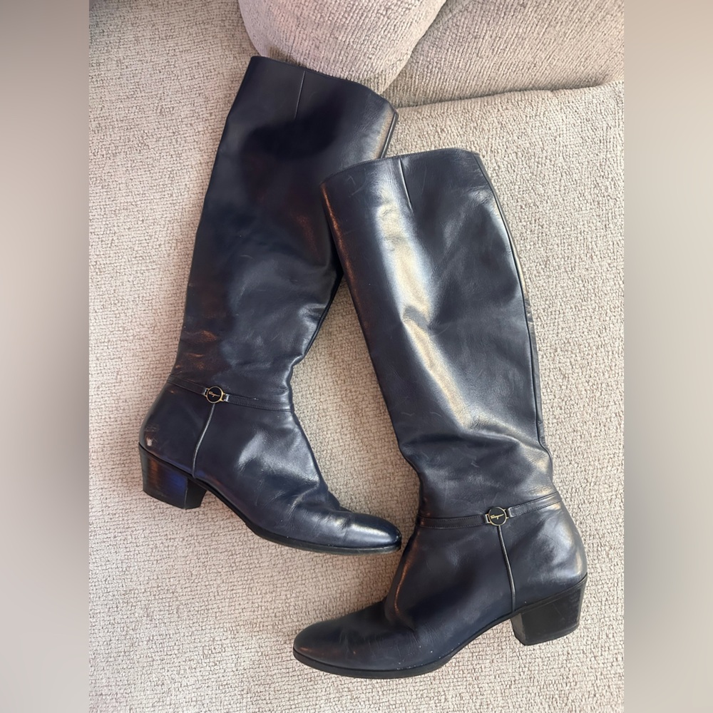 Salvatore Ferragamo Vintage Navy Riding Boots